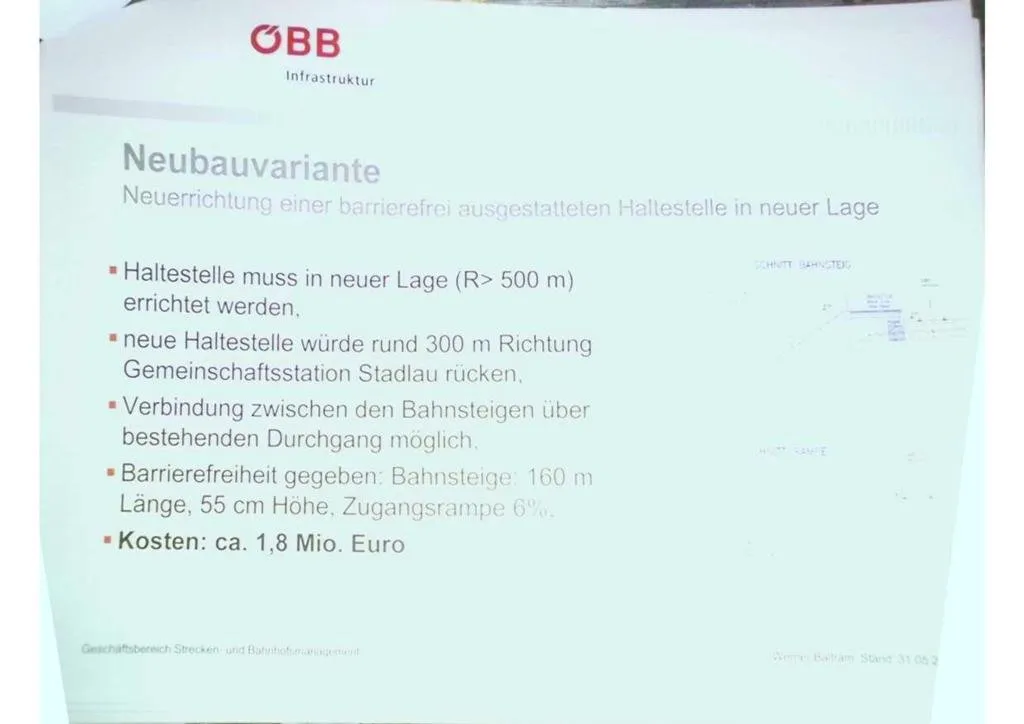 Kostenaufstellung 2011 für den Neubau der Station