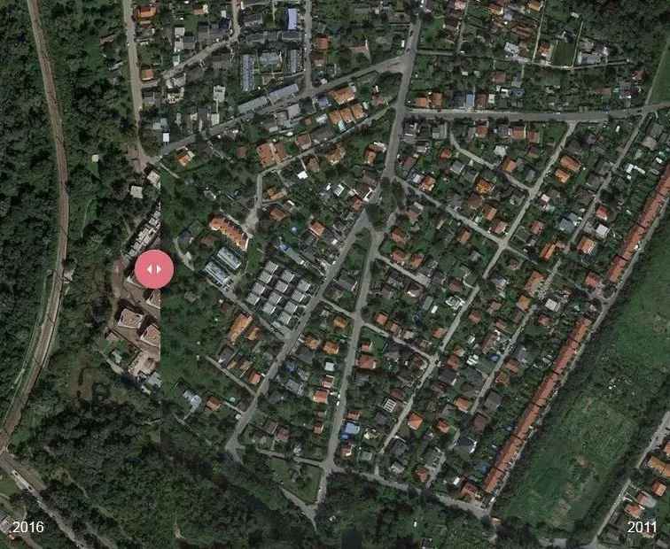 Luftbild des Gebiets rund um die Station Lobau