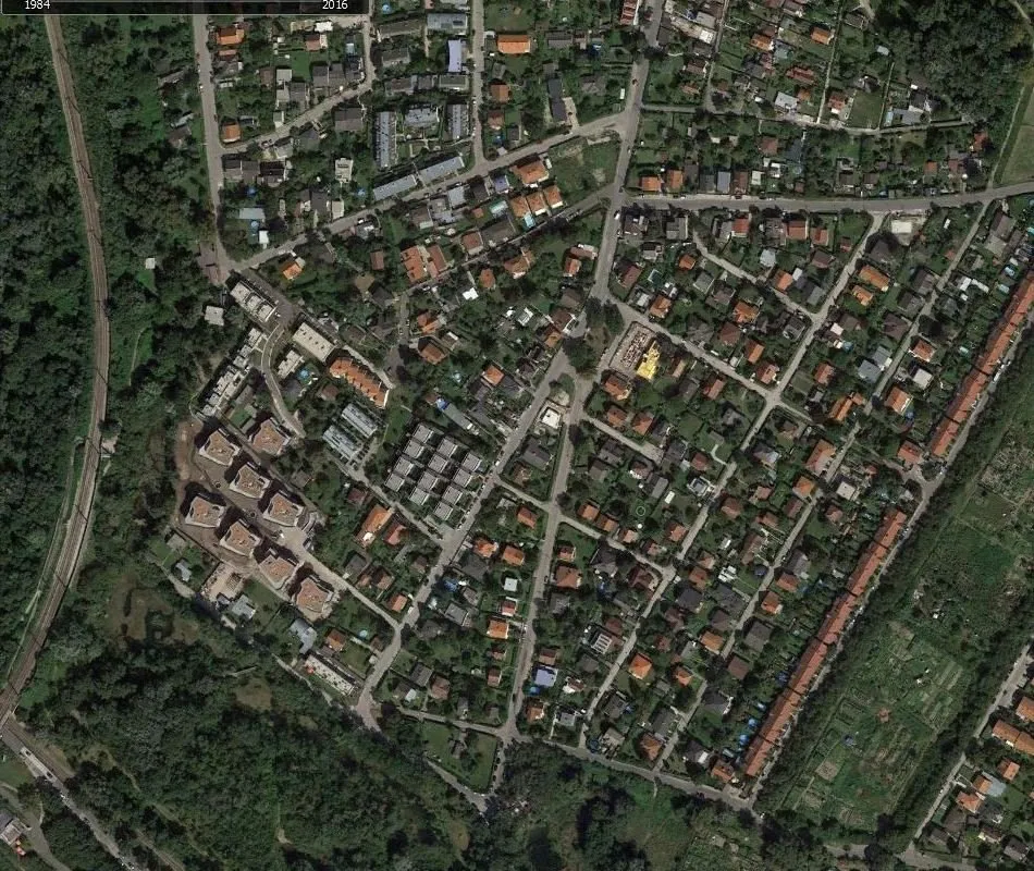 Luftbild 2016 des Gebiets rund um die Station Lobau
